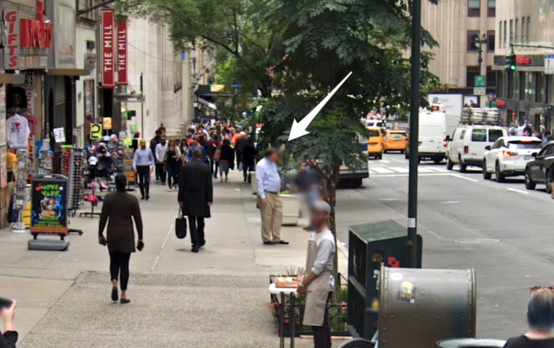 The man appears as just another face in the crowd on a busy Fifth Avenue