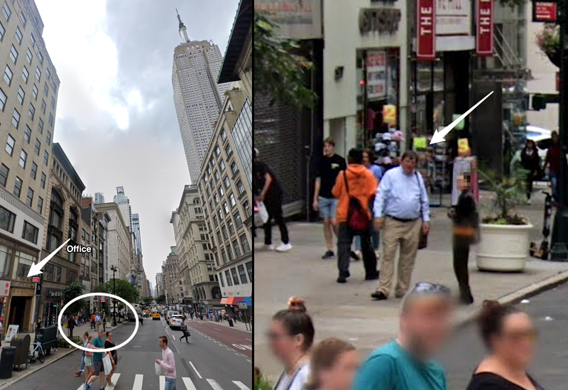 A Google Street View image appears to show Rex Heuermann outside his Midtown Manhattan architectural firm in June 2022