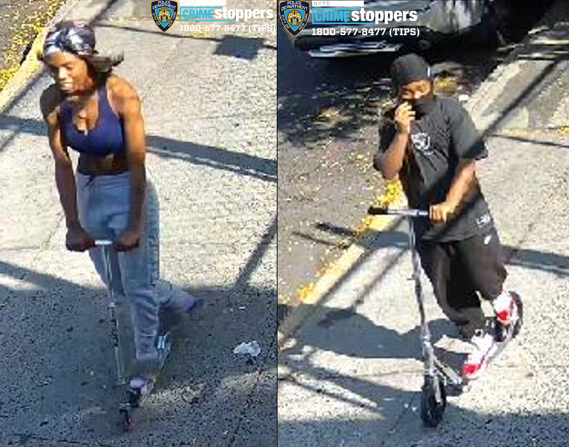 Police are searching for two suspects who fled on Razor scooters after the attempted robbery in Sunset Park on Sunday afternoon