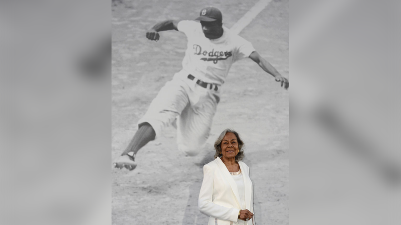 FILE - Rachel Robinson, the widow of baseball hall of famer Jackie Robinson, attends the Los Angeles Premiere of Warner Bros. Pictures' and Legendary Pictures' "42" at TCL Chinese Theatre on April 9, 2013 in Hollywood, California.  