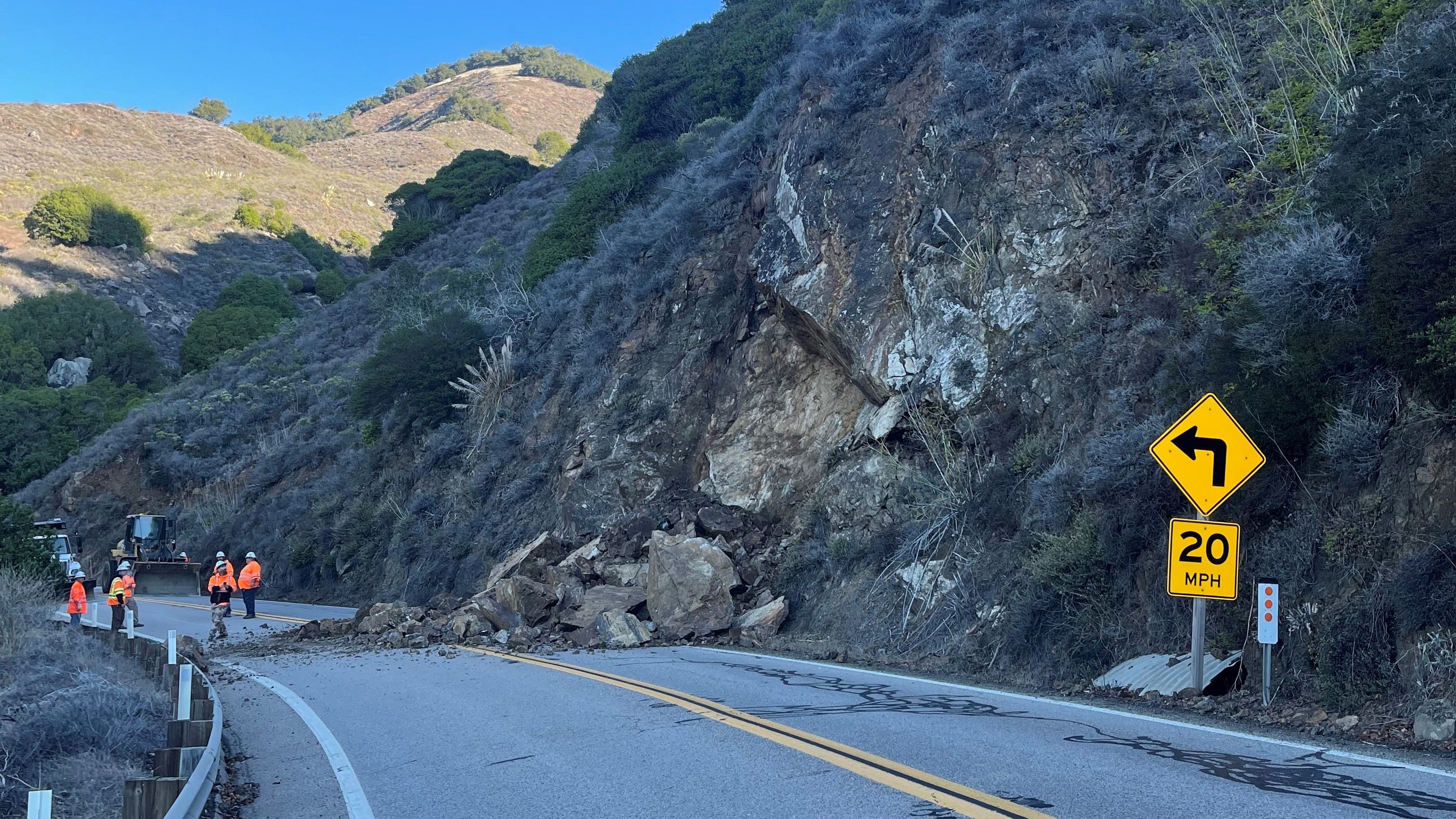 12-mile section of Highway 1 closed for up to a week after rockslide
