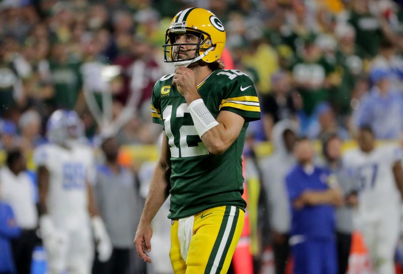 Green Bay Packers quarterback Aaron Rodgers (12) is shown during the third quarter of their game Monday, September 20, 2021 at Lambeau Field in Green Bay, Wis. The Green Bay Packers beat the Detroit Lions 35-17. Packers21 27