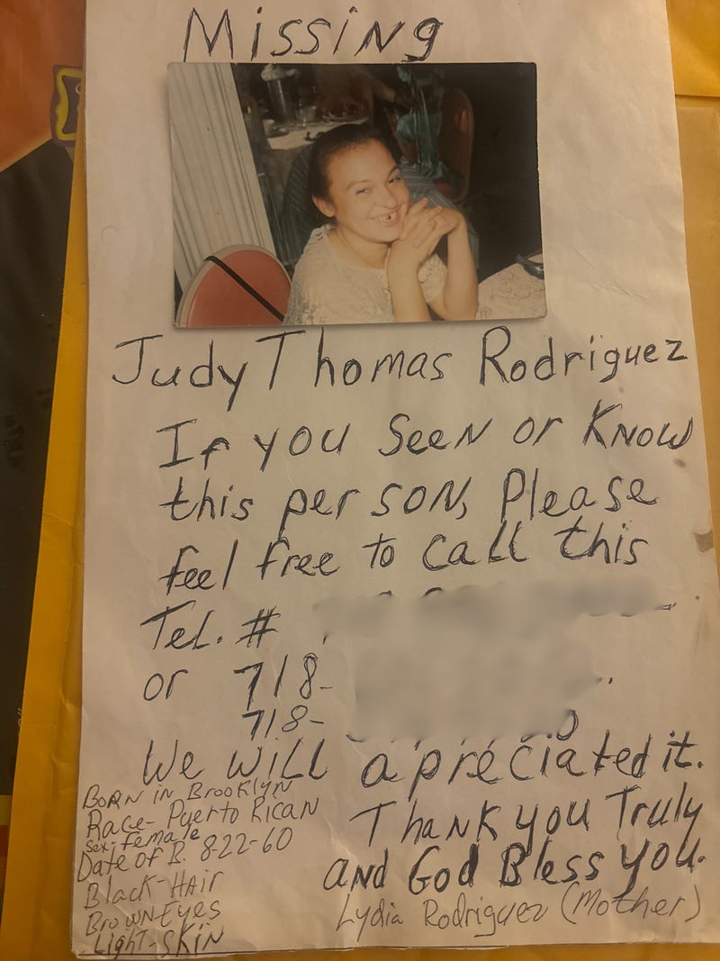 An old missing poster created for Judy Rodriguez