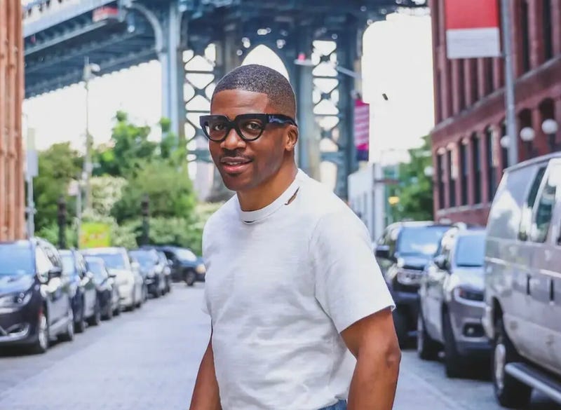 Fashion designer Romeo Hunte in Brooklyn's DUMBO neighborhood.