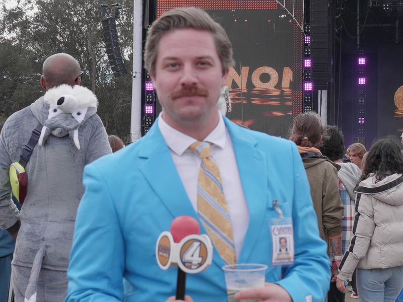 Outside Lands attendee dressed as Ron Burgundy,