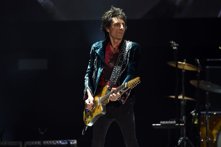 Ronnie Wood of The Rolling Stones performs during Desert Trip at the Empire Polo Field on October 14, 2016