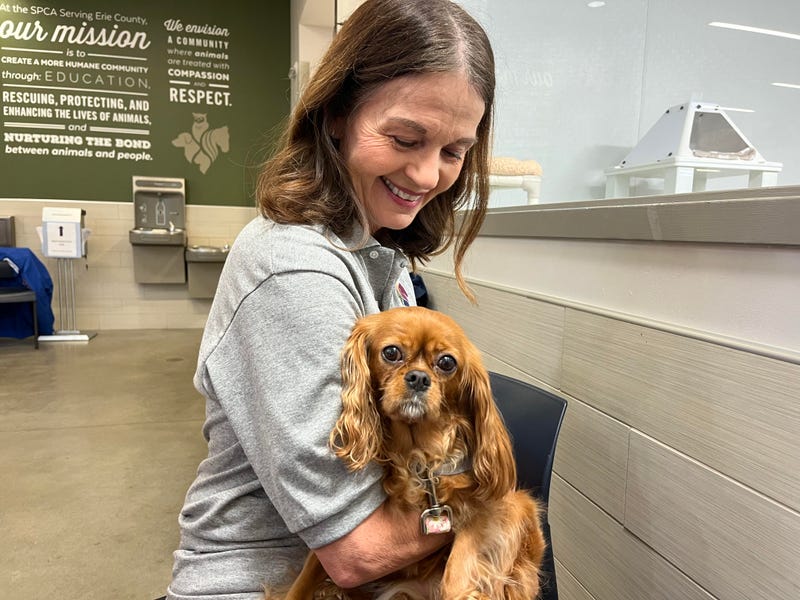 Sue Gibson with her rescue dog, Rosebud