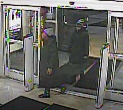Surveillance photo of two men wanted in connection with a robbery at Dick's Sporting Goods in Roseville.