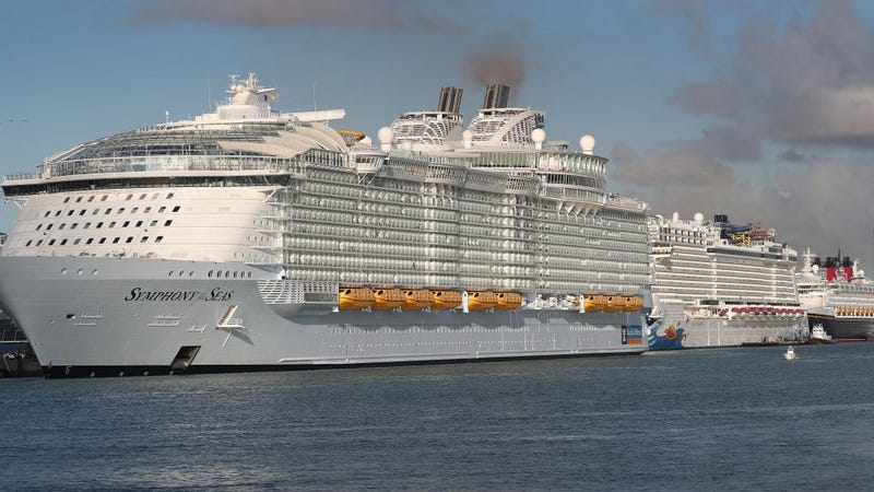 Royal Caribbean Symphony of the Seas Cruise ship which is the world's largest passenger liner is seen docked at PortMiami after returning to port from a Eastern Caribbean cruise as the world deals with the coronavirus outbreak on March 14, 2020 in Miami, Florida