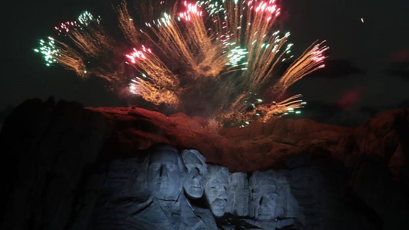  Fireworks light up the sky above Mount Rushmore National Monument on July 03, 2020 near Keystone, South Dakota. 