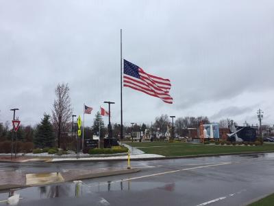 Restauranteur Russell Salvatore woke up to find his Heroes and Patriots Park had been vandalized. This is outside his Russell's Steaks Chops and More restaurant on Transit Road.
