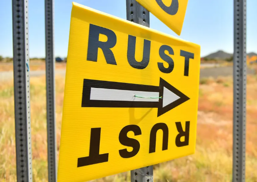 A sign directs people to the road that leads to the Bonanza Creek Ranch where the movie "Rust" is being filmed on October 22, 2021 in Santa Fe, New Mexico.
