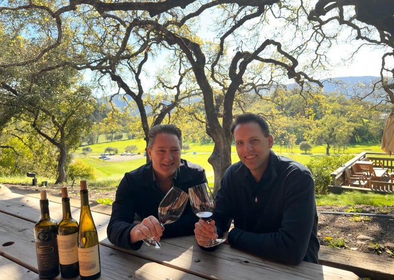 Liam Mayclem with Winemaker Ryan Kanoth of Joseph Phelps Winery.