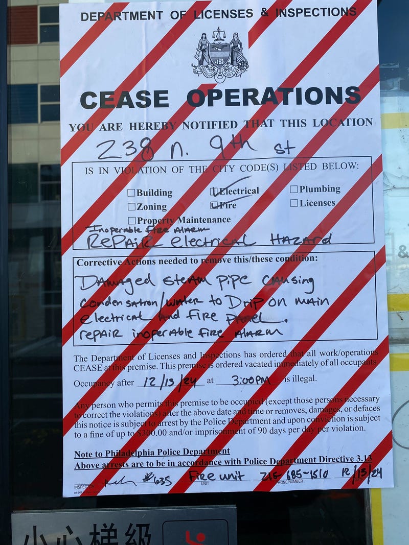 The cease of operations order posted at Sang Kee Peking Duck House.