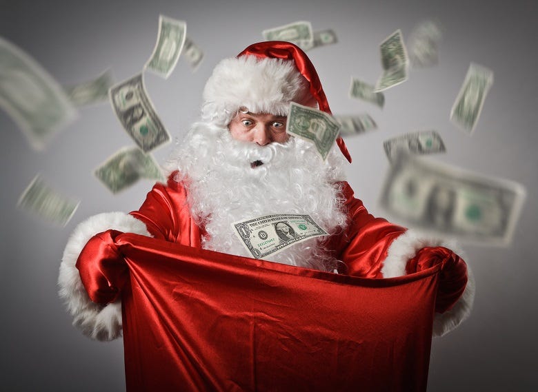 Santa with cash in his sack