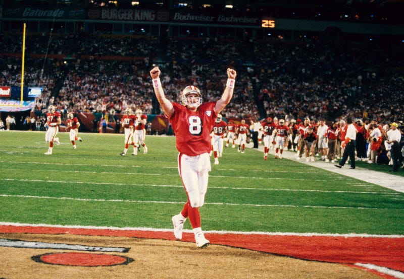 Steve Young celebrates a 49ers Super Bowl