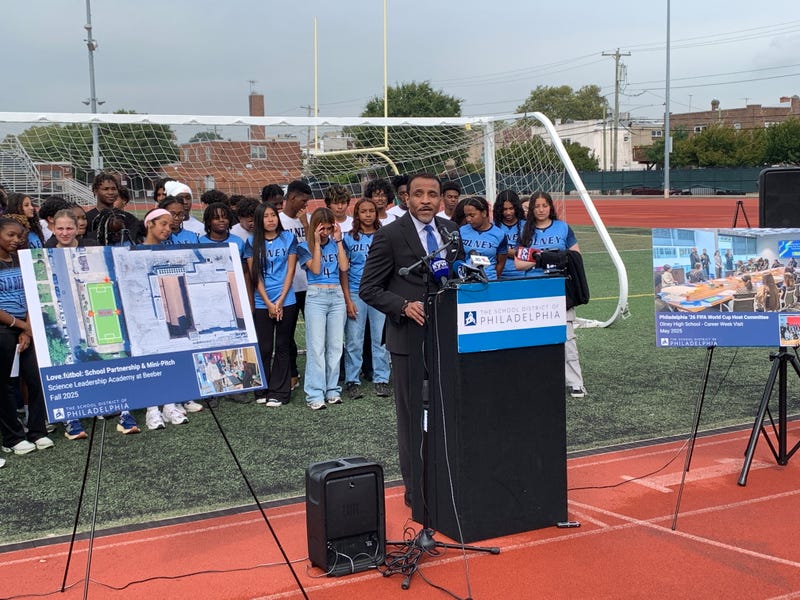 Philadelphia Superintendent Tony Watlington speaks at the unveiling of new soccer amenities at the South Philadelphia Supersite.