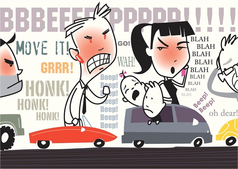 Cartoon of parents in school drop off line