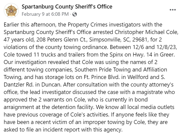 SCSO Facebook Page
