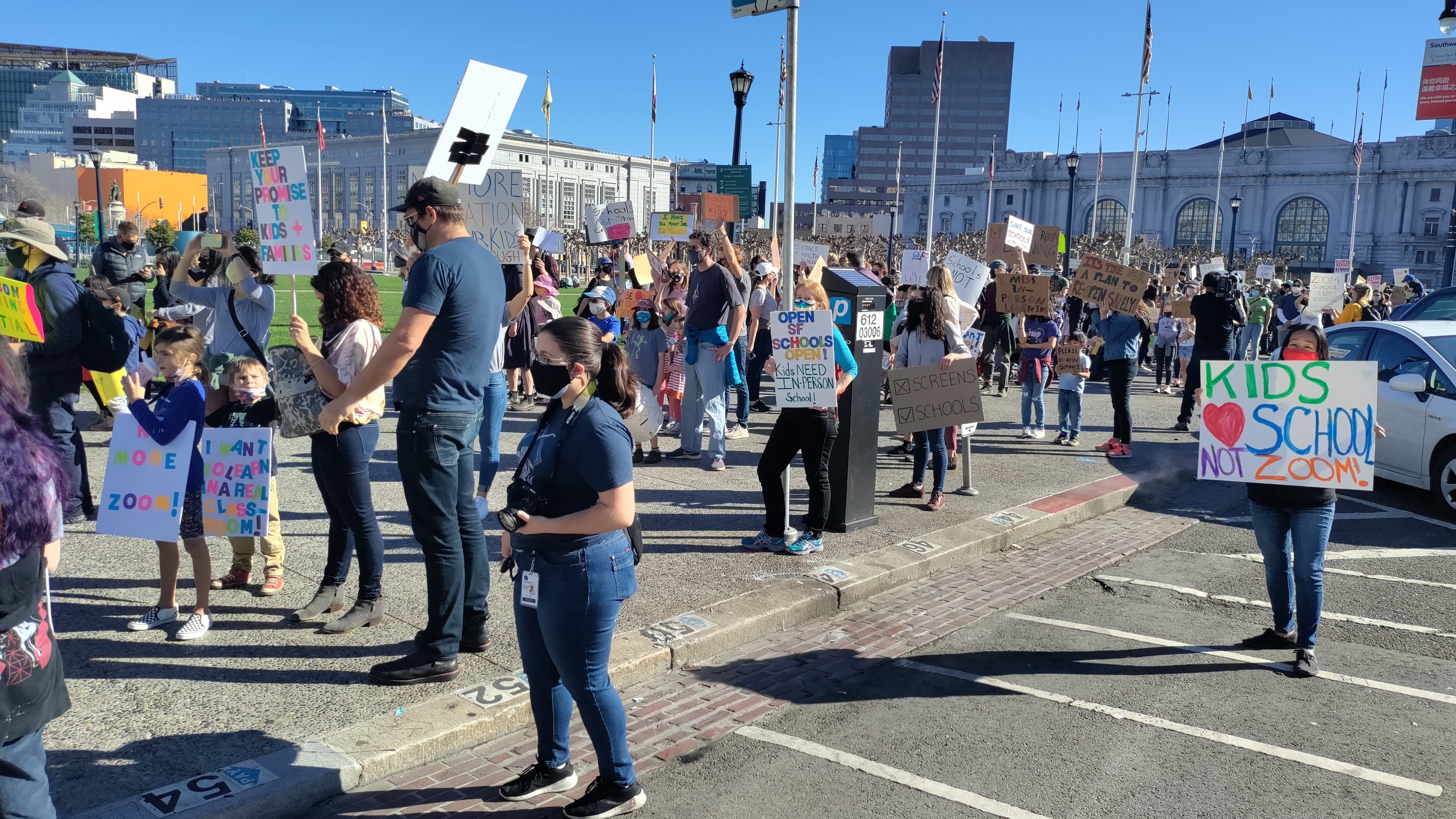Hundreds of parents protest the continued closure of San Francisco public schools