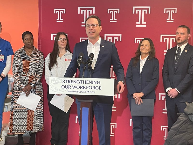 Governor Josh Shapiro speaks at a press conference on Temple Health's campus in Northeast Philadelphia on Thursday, March 6, 2025.