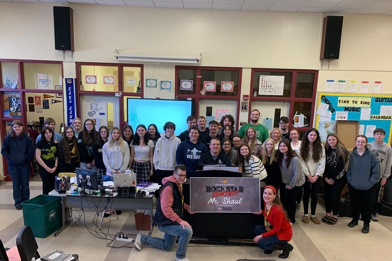 Rocky & Lissa with Mr. Shaul and his class