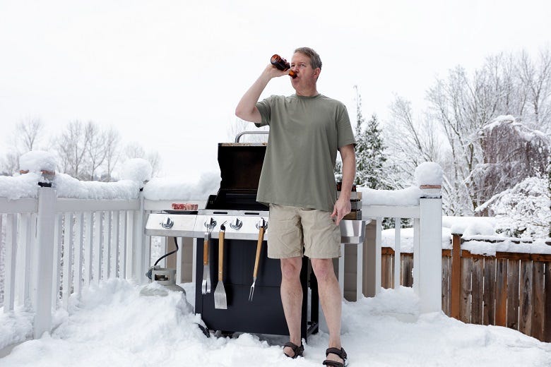 Guy in shorts in the Winter