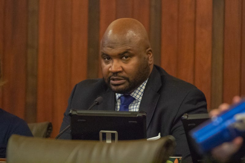 State Sen. Elgie Sims, D-Chicago, introduces the budget bill in a committee hearing on Saturday, May 31.