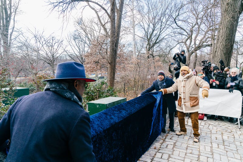 Yusef Salaam, Kevin Richardson and Raymond Santana unveiling entrance sign.