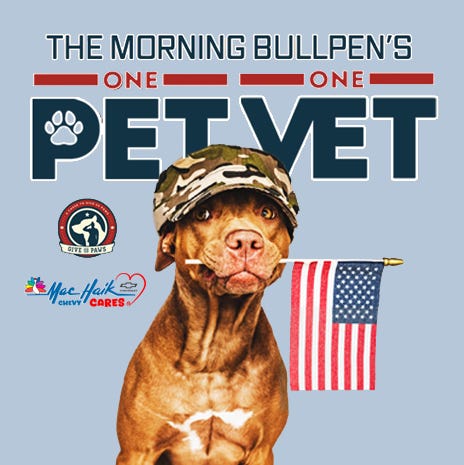 One Pet One Vet 2024!  100.3 The Bull's Morning Bullpen sets out to earn enough money to cover the cost of training a service dog for a Houston area veteran