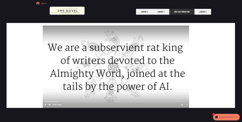 A frame from the video where SMS Novel claims they are "a writing cult like no other."