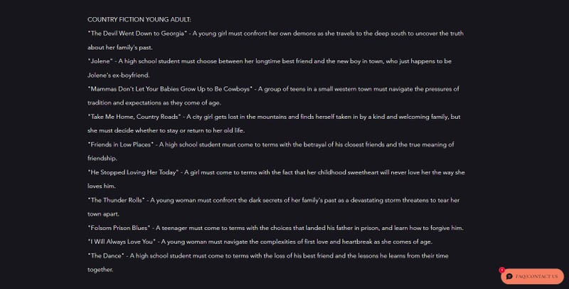Part of the long list of titles on SMS Novel's website.