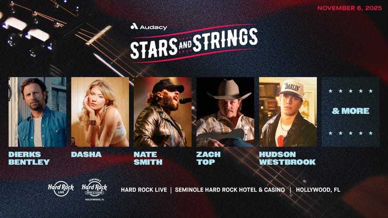Audacy's Stars and Strings featuring Dierks Bentley, Dasha, Nate Smith, Zach Top, Hudson Westbrook, and more