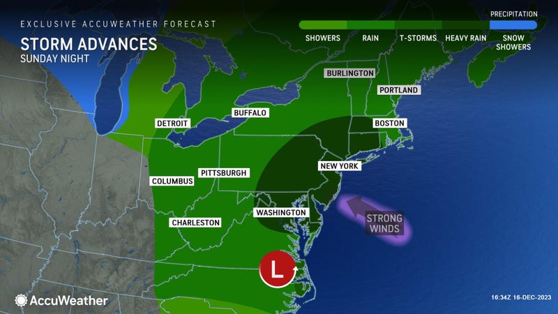 A coastal storm will slam the Tri-State Sunday night.