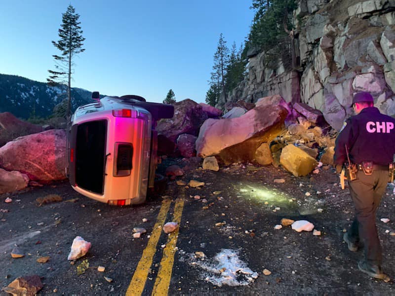 A rockslide east of Echo Summit on Highway 50 has closed the roadway as of Friday morning.