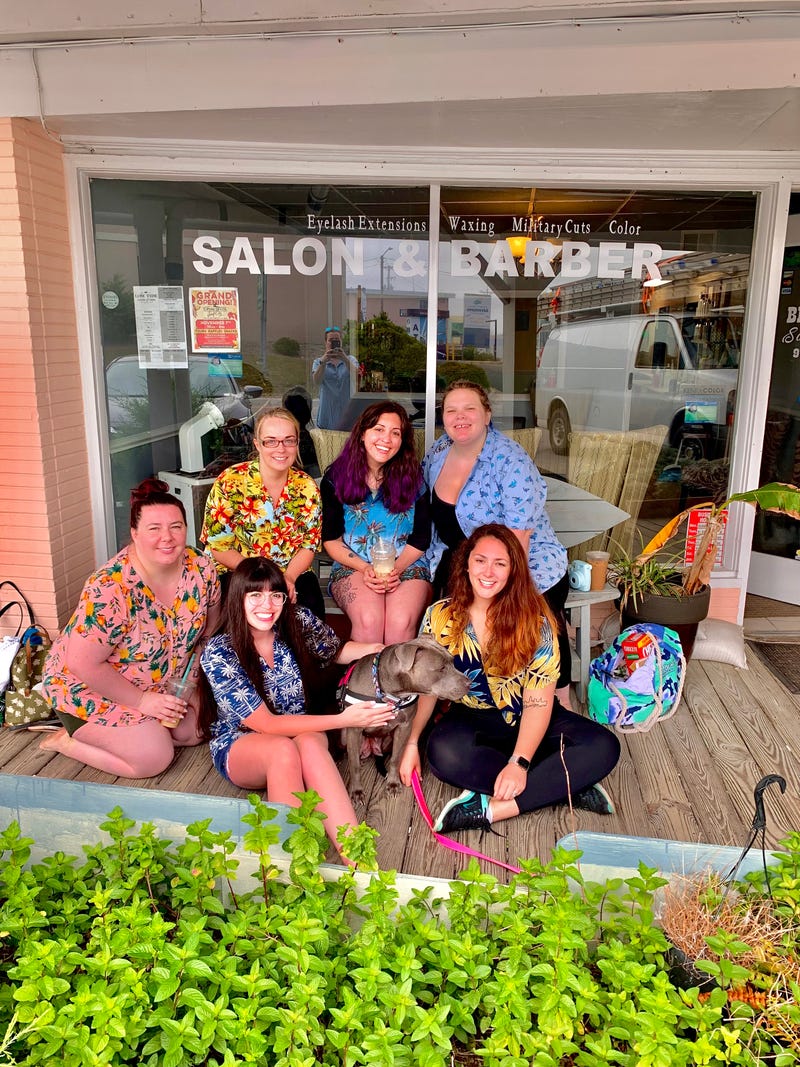 Most of the bridal party get ready at the salon