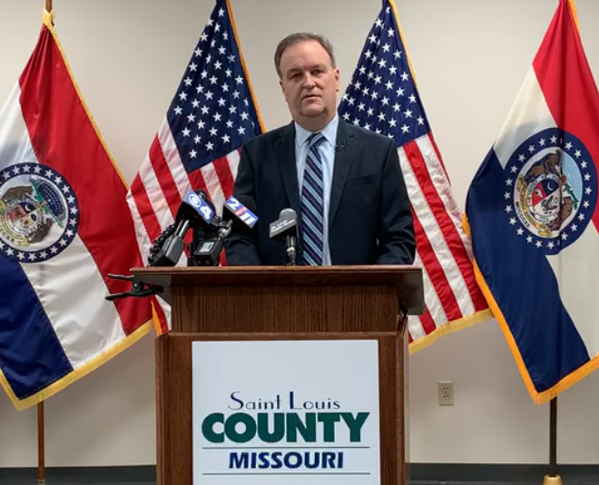 St. Louis County Executive Sam Page addresses the media on July 21, 2021