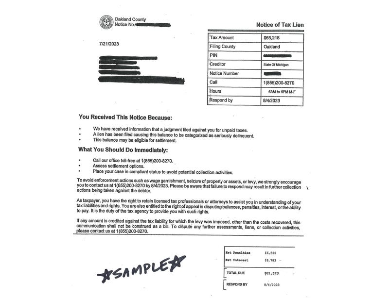 Example of scam mailing received by Oakland County residents
