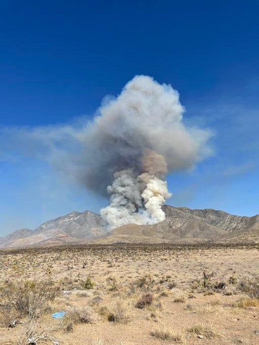 Smoke rises from the Sandy Valley Fire burning southwest of Las Vegas on June 10th, 2021