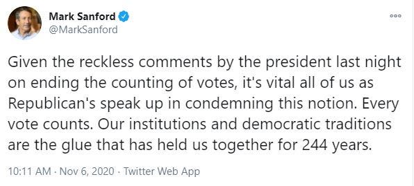Screenshot of tweet by former SC Governor Mark Sanford 