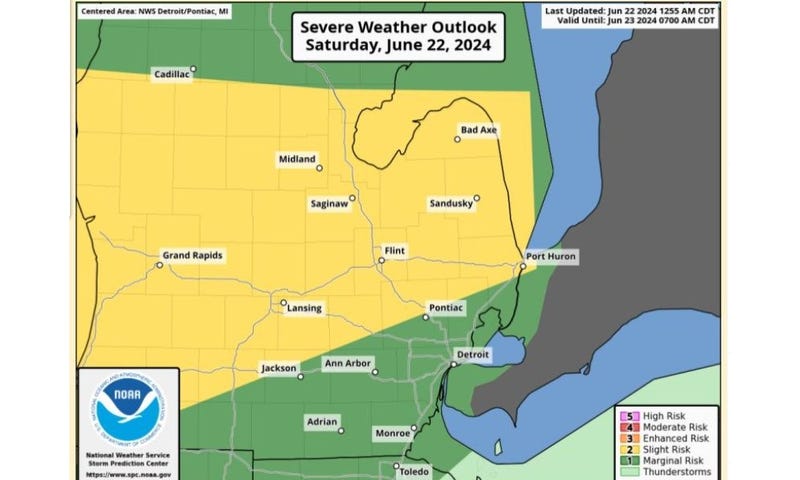 NWS map showing storms in michigan