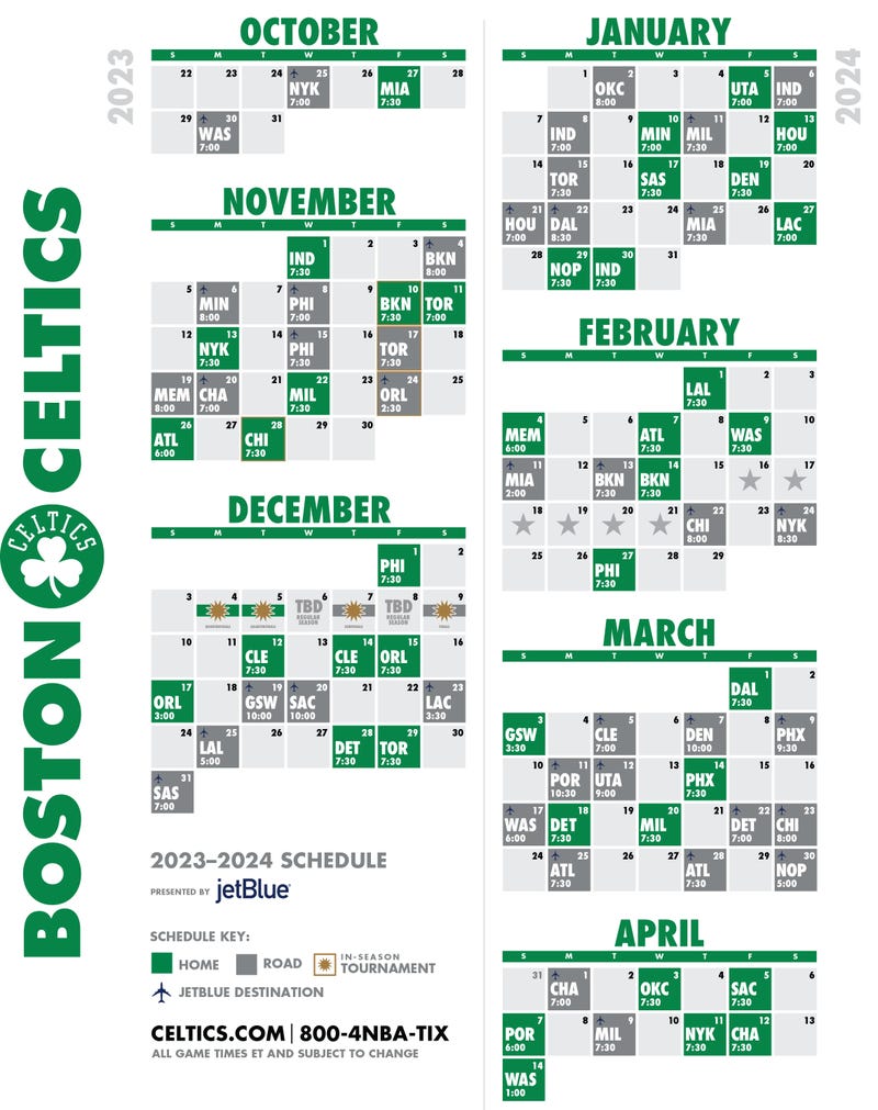 The Boston Celtics' 2023-24 schedule