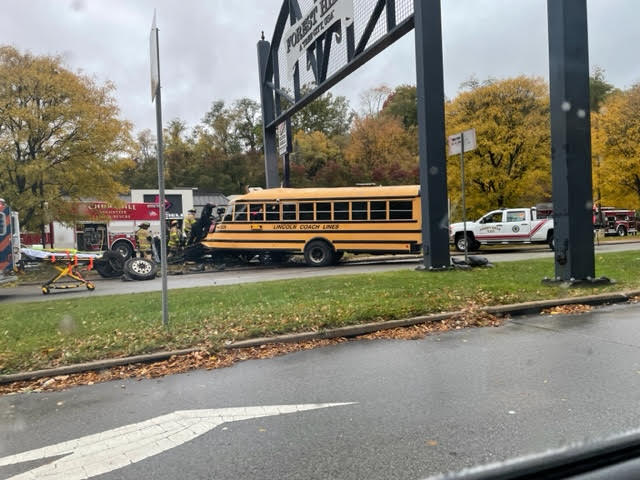 School Bus into a pole in Forest Hills
