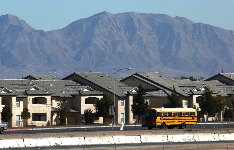 A Clark County School District bus makes the rounds