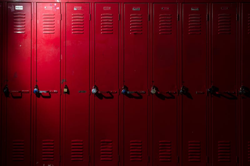 Red school lockers