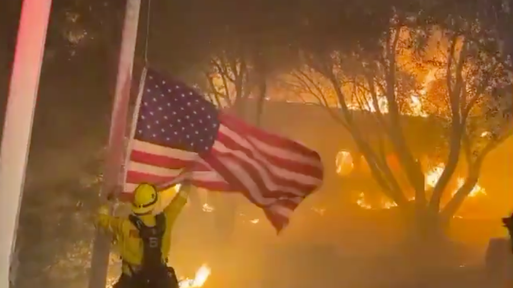 WATCH: Firefighters save American flag from Glass Fire destruction