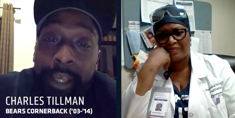 Former Bears cornerback Peanut Tillman surprised the four staff members with the news via video chat, which the hospital system shared on its Facebook page.