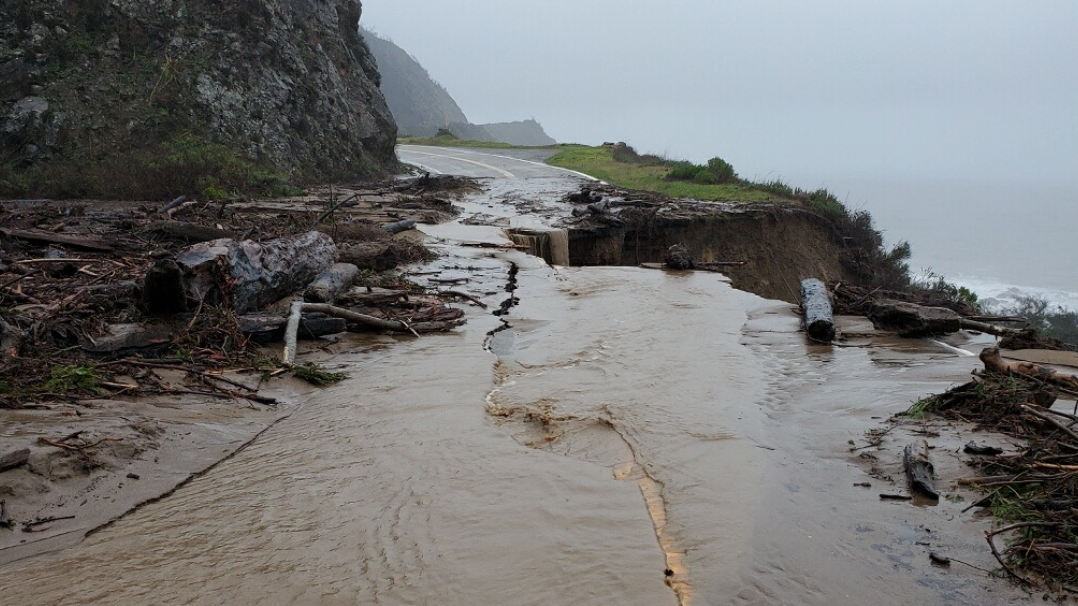 Stunning photo of Highway 1 in Big Sur completely wiped out after winter storm