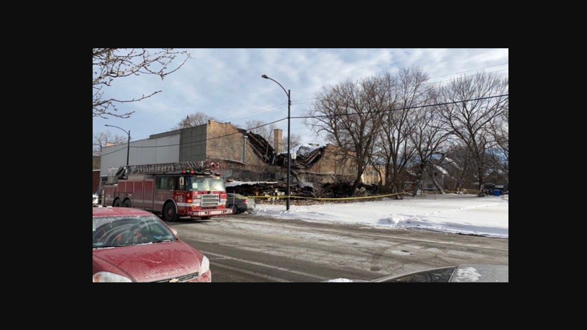 Building with snowy roof collapses in Englewood