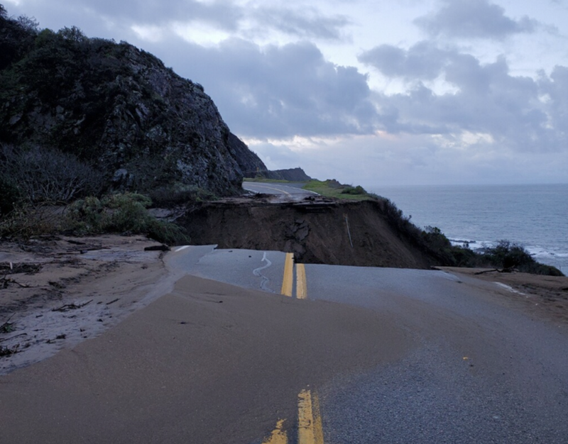 Highway 1 at Rat Creek was completely washed away during heavy rains that hit the area in late January.